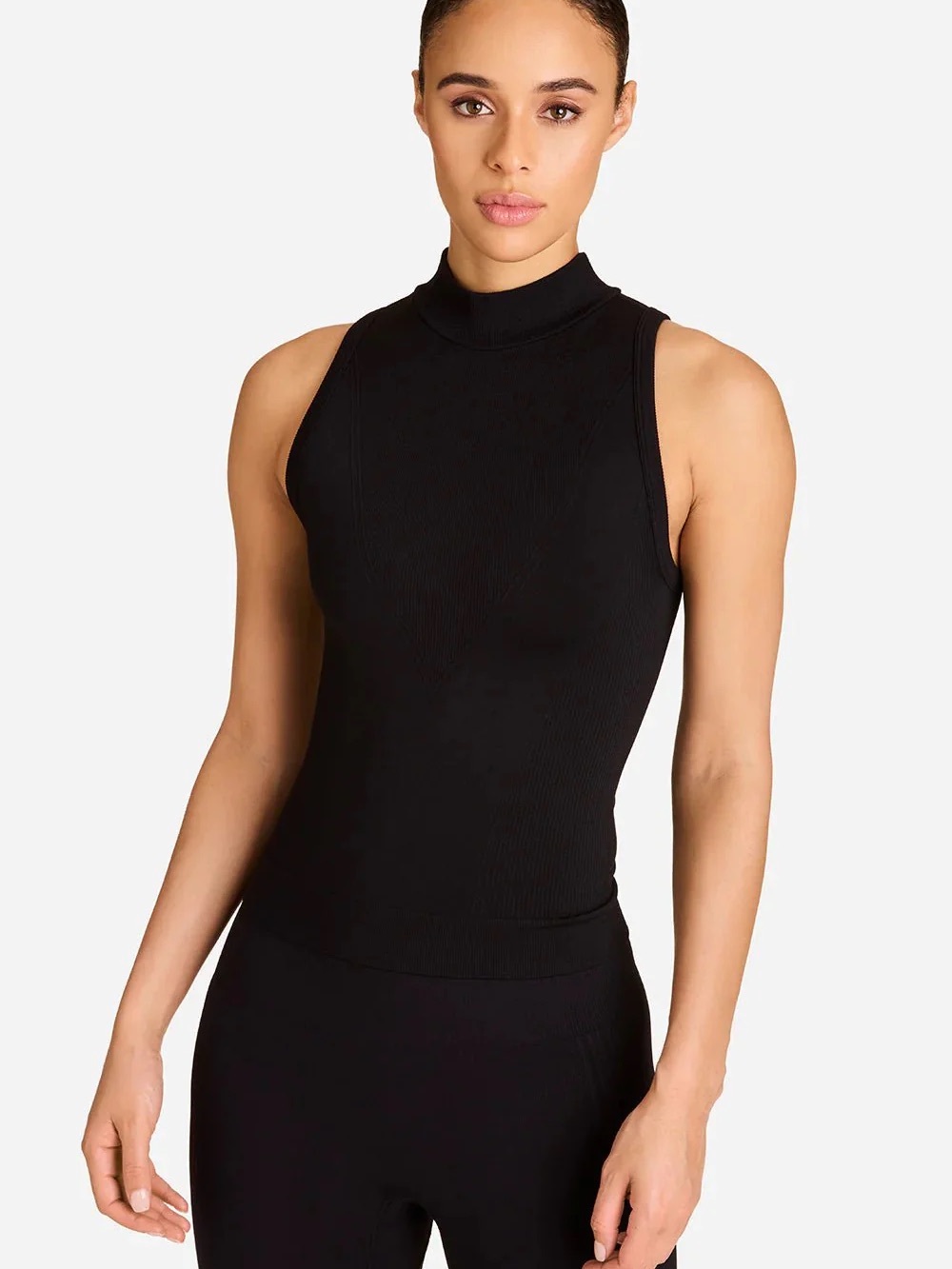 Alala Black Ribbed Mock Neck Athletic Tank